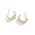 The Shinola Diamond Rivet Huggies are small 14k yellow gold hoops with a double band—one smooth, one set with brilliant cut diamonds—shown on a plain white background.