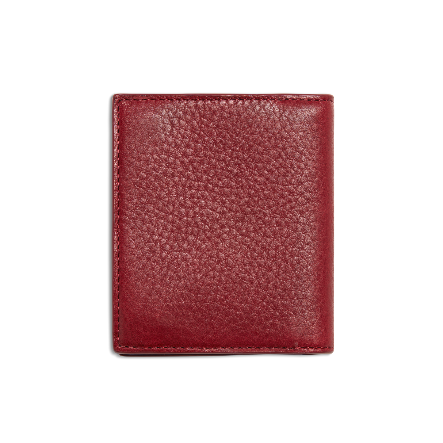The Coin Bifold - Ruby by Shinola, a closed textured red wallet crafted from Natural Grain Leather, is centered on a plain white background.