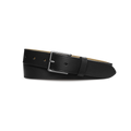 The Shinola 1 1/4" Dress Belt in black natural leather features a silver rectangular buckle, displayed rolled up on a white background.