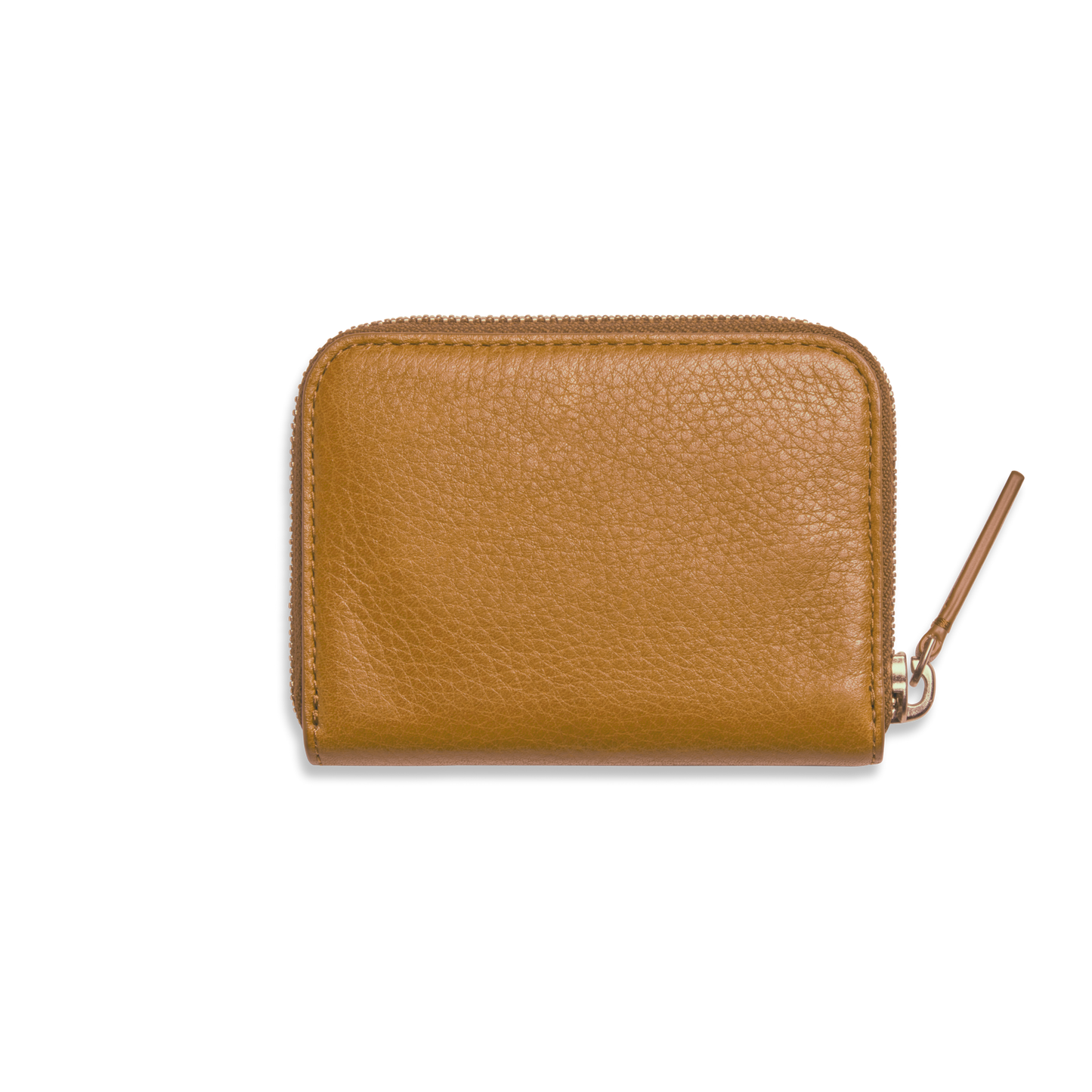 The Shinola Small Zip Wallet - Honey is crafted from natural grain leather with a textured surface and a metal zipper pull, shown against a plain white background.