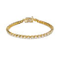 The Shinola 4 Carat 7" Diamond Tennis Bracelet in yellow gold features round, brilliant cut diamonds in prong settings and a box clasp, displayed against a plain white background.