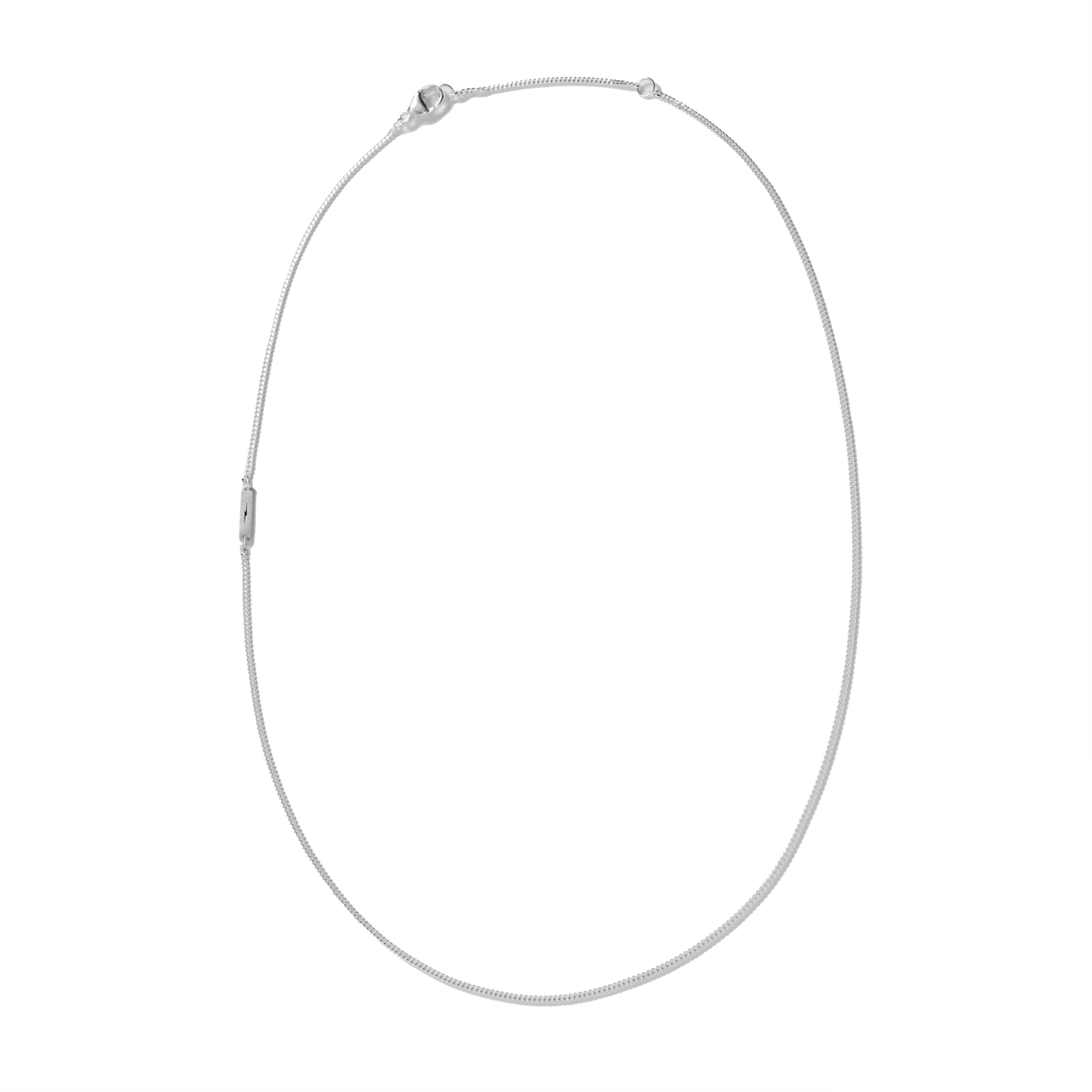The Shinola Simple Curb Chain Necklace in sterling silver features a sleek clasp and is displayed oval-shaped on a white background—an elegant men's accessory for everyday style.