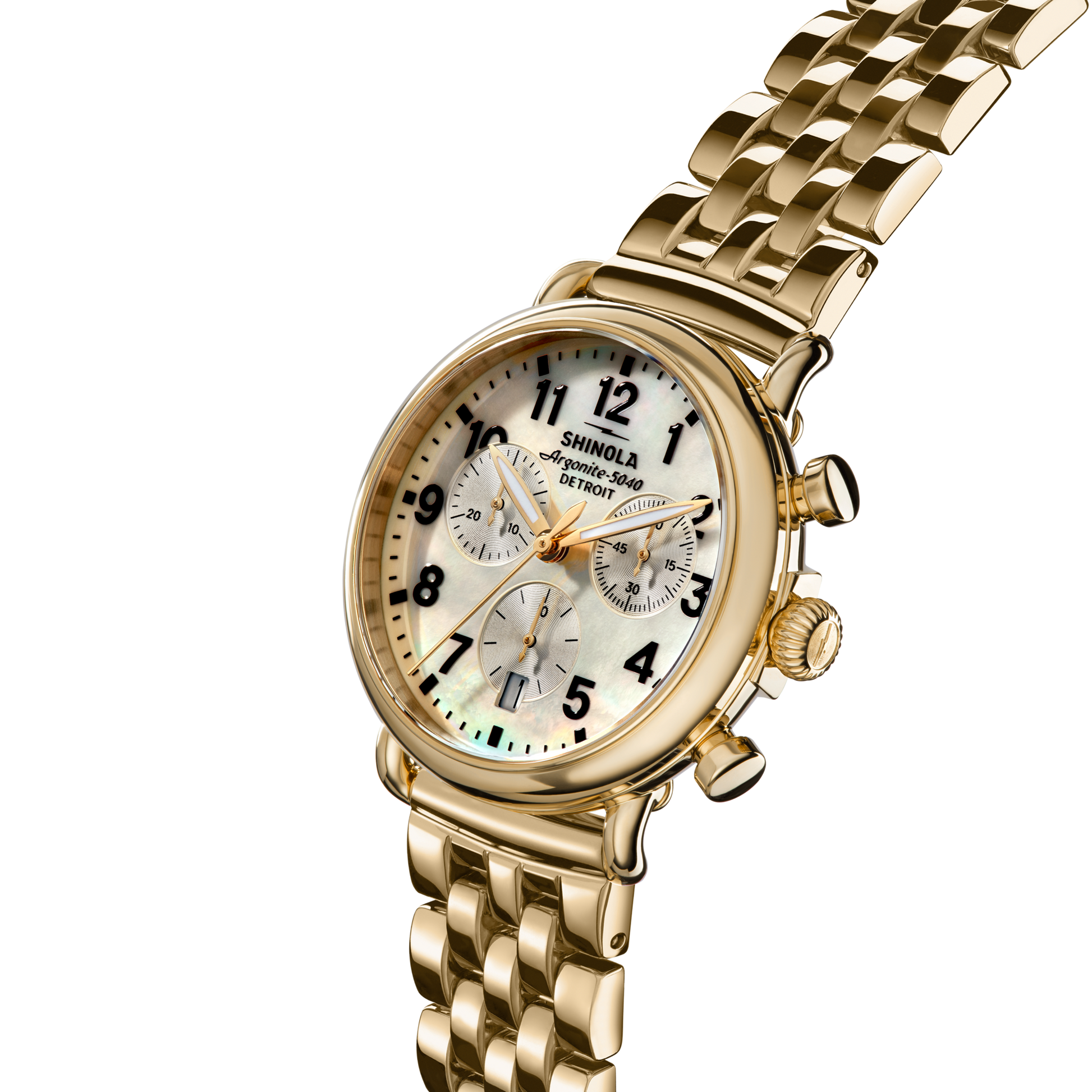 Runwell Chronograph Watch - MOP Gold Bracelet