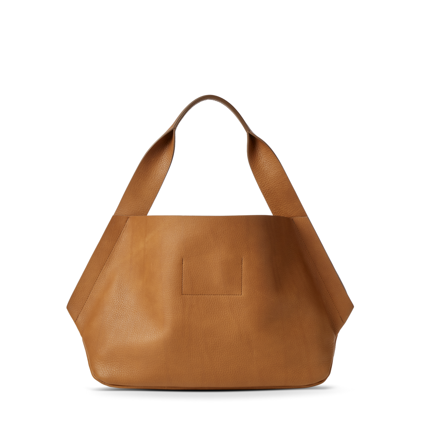 The Shinola Derby Shoulder Bag - Tan is a large bag with wide handles, a small stitched detail on the front, and a handy leather card pocket, shown against a plain white background.