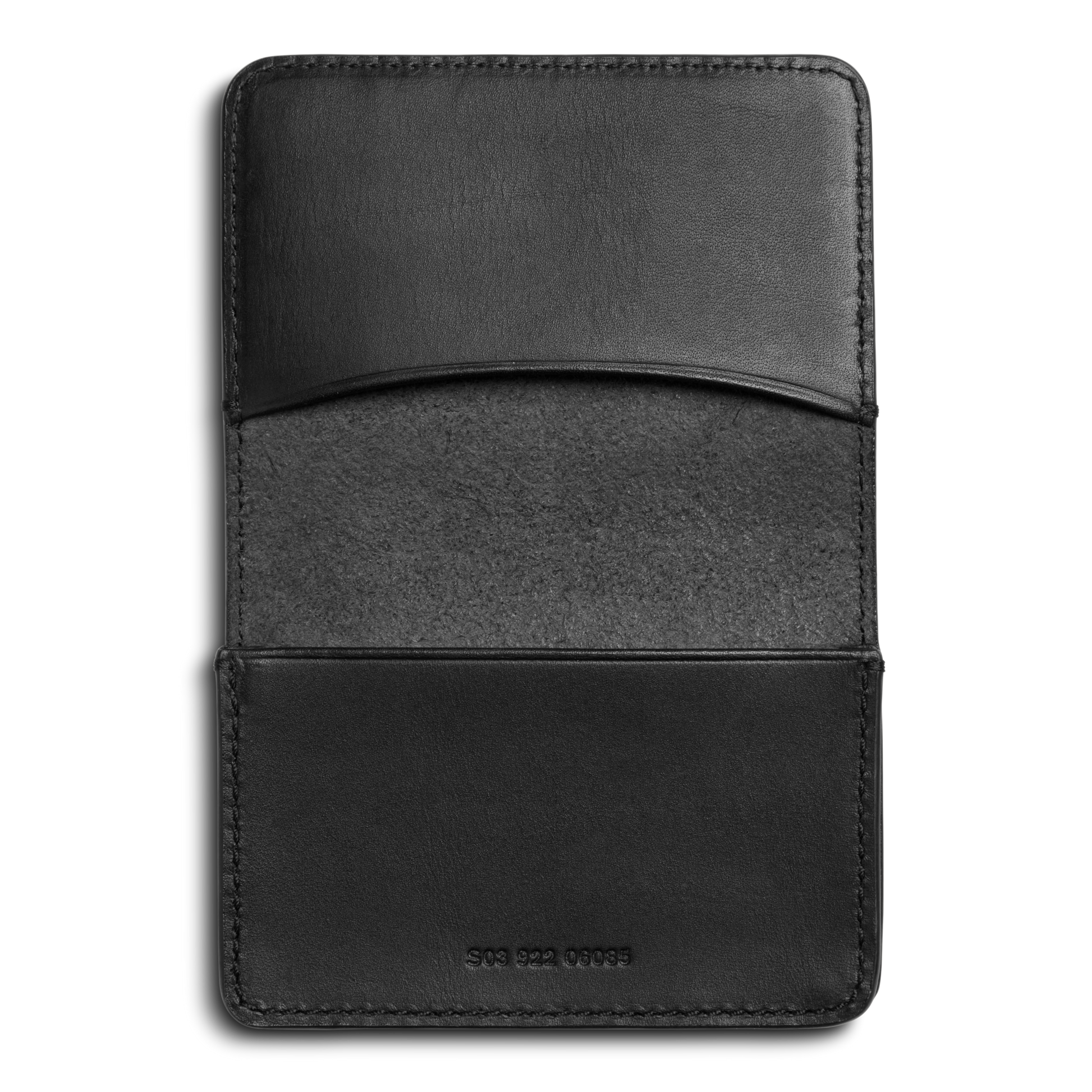 The Shinola Business Card Holder - Black features two visible slots, smooth Italian leather, and clean edge stitching, shown against a light gray background.