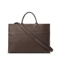 The Day Satchel - Espresso by Shinola is a brown leather laptop bag with top handles and a detachable shoulder strap, minimalist design, and subtle stitching—perfect for on the go, shown against a white background.