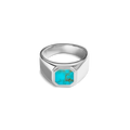 The Shinola Octagonal Inlay Signet Ring Turquoise features a wide sterling silver band with a large octagonal turquoise inlay, highlighted by natural brown veining and set against a plain white background.