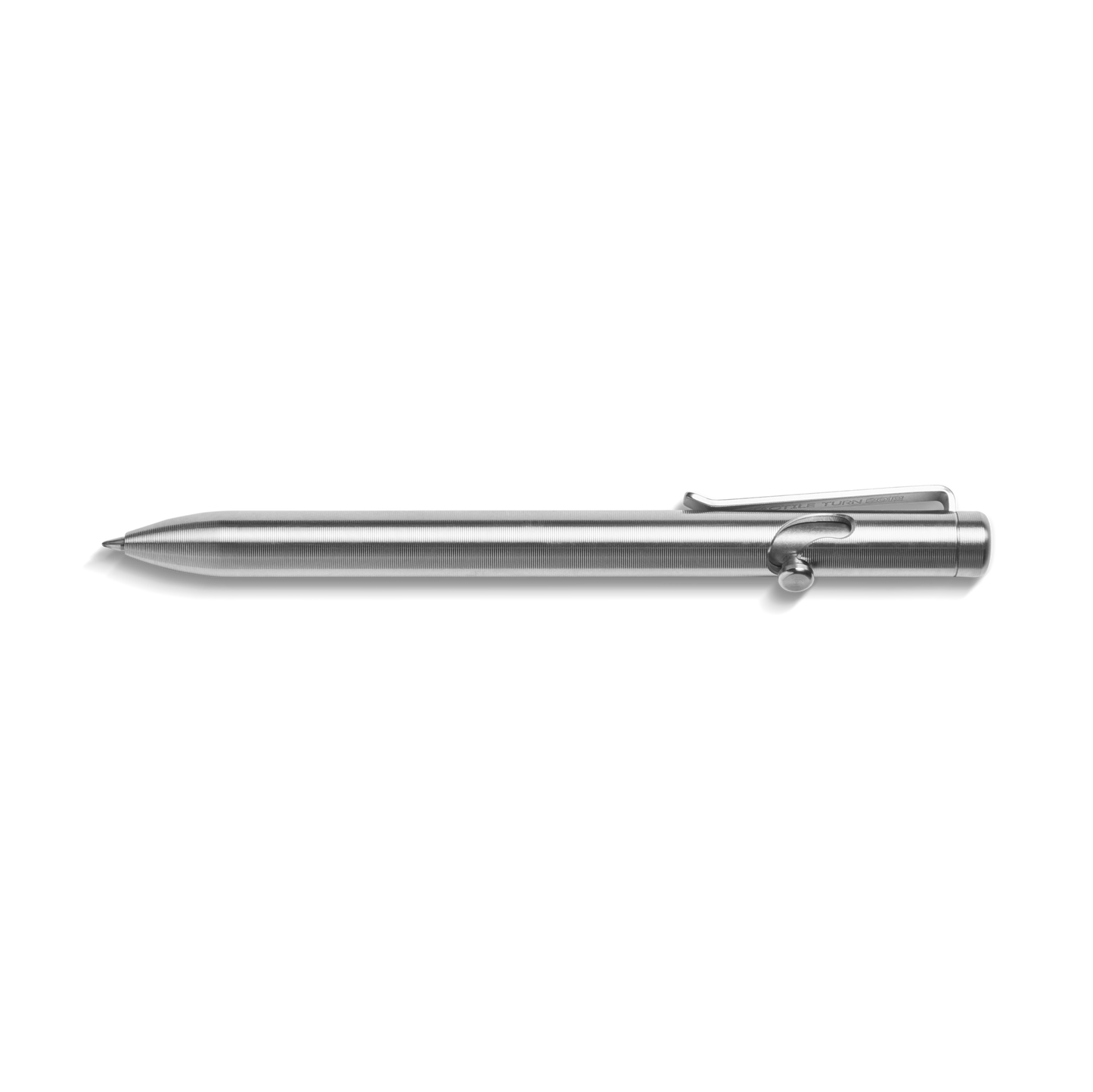 The Shinola Tactile Turn Titanium Bolt Action Pen features a sleek titanium finish and robust clip, showcased against a plain white background.