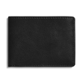 The Shinola Slim Bifold Wallet - Black, crafted from premium leather with visible stitching, is displayed closed against a plain white background, highlighting its elegant and minimalist design.