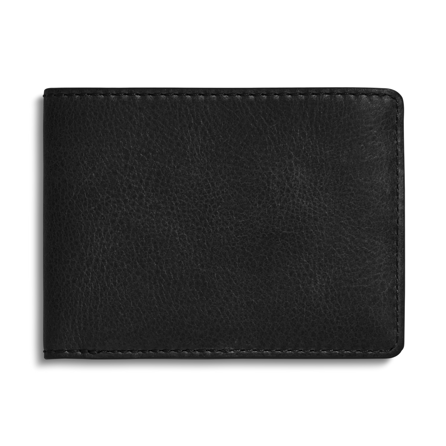 The Shinola Slim Bifold Wallet - Black, crafted from premium leather with visible stitching, is displayed closed against a plain white background, highlighting its elegant and minimalist design.
