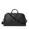 The Shinola Runwell Duffle Bag - Black features premium Navigator leather, two short handles, a detachable adjustable shoulder strap, and a small padlock—ideal as your next carry-on bag. Displayed against a white background.