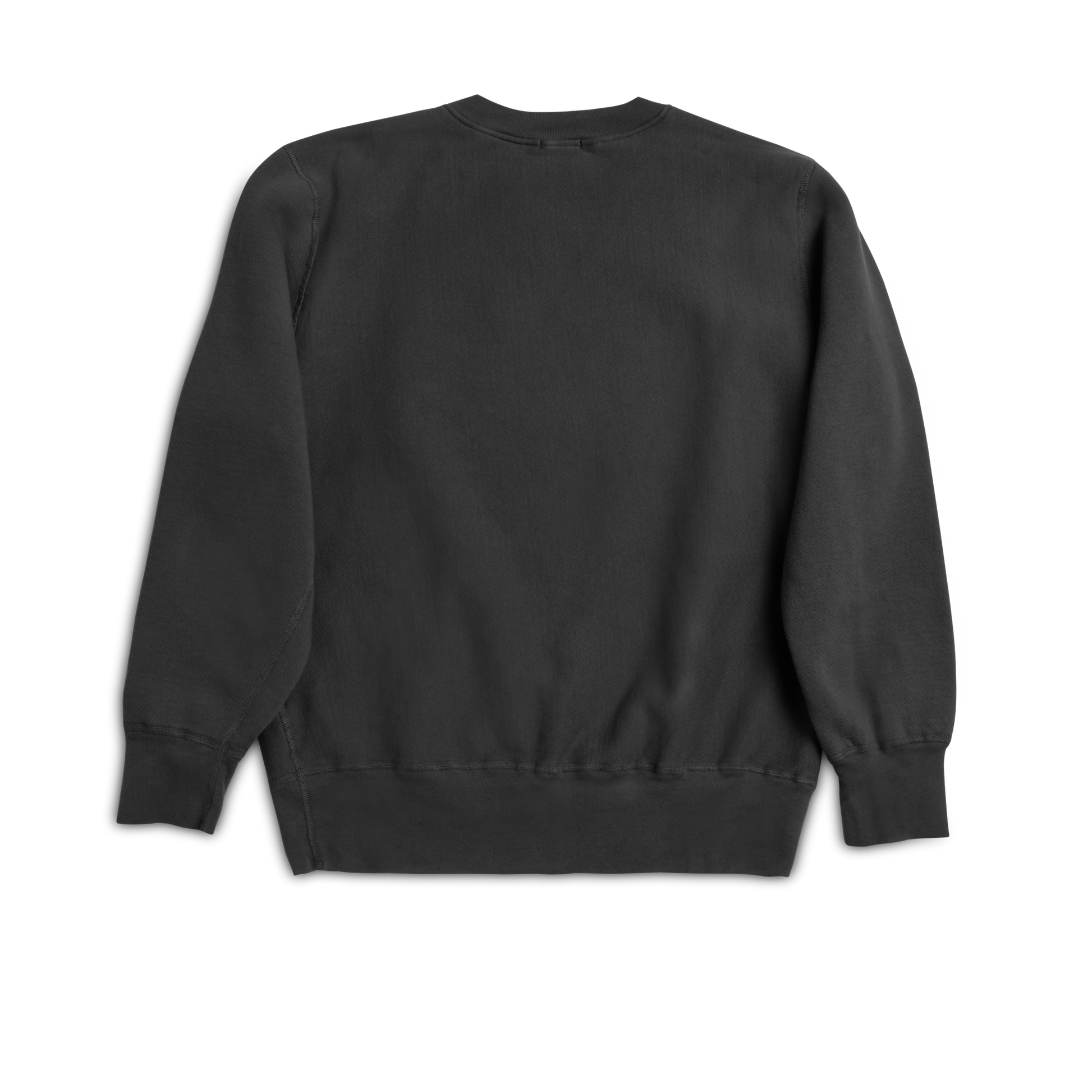 The Shinola Fleece Logo Sweatshirt in Vintage Black is a unisex, classic-fit crew neck with long sleeves, ribbed cuffs and hem, made from American cotton fleece, shown laid flat on a white background.