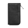 The Birdy Zip Around Card Holder in black by Shinola features four card slots, a curved pocket, and embossed branding on the front. Shown here in natural leather against a white background.