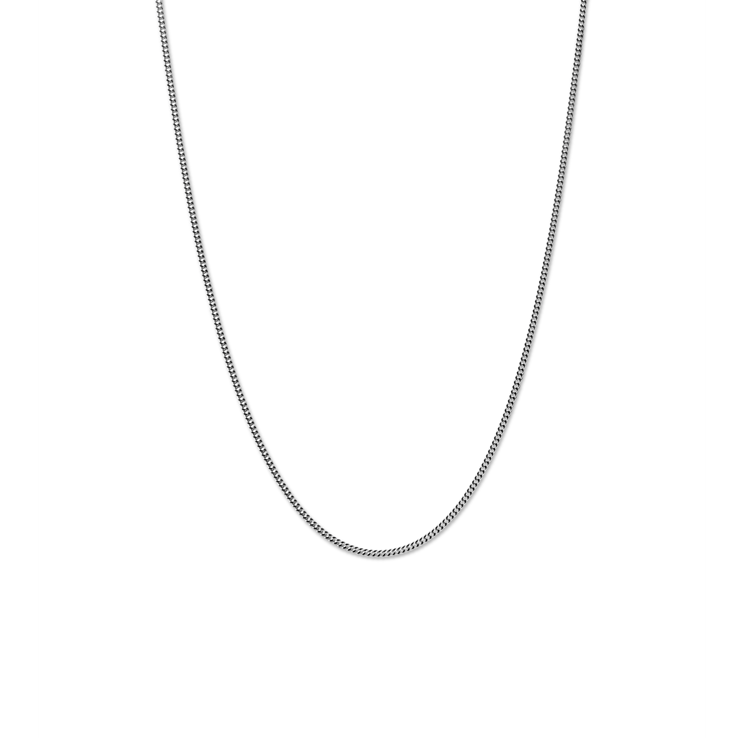 The Simple Curb Chain Necklace from Shinola features a thin sterling silver chain in a classic U-shape, elegantly displayed against a plain white background.
