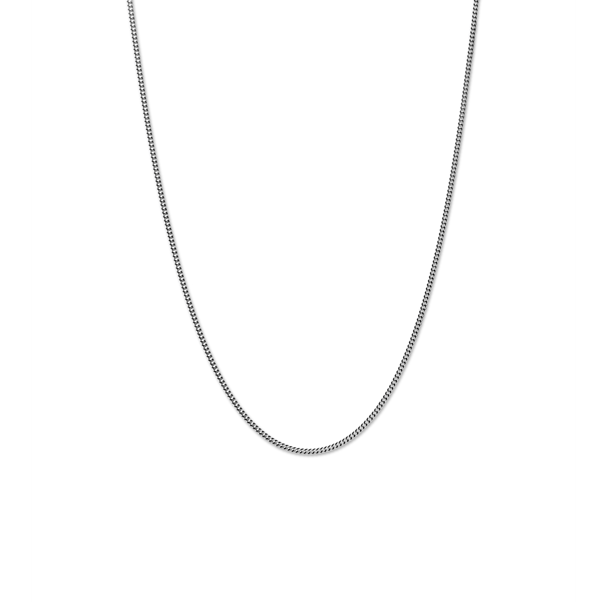 The Simple Curb Chain Necklace from Shinola features a thin sterling silver chain in a classic U-shape, elegantly displayed against a plain white background.