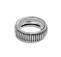 The Coin Edge Band 10MM by Shinola is a sterling silver ring with vertical ridges for a coin edge look and "SHINOLA 925" engraved inside, shown on a white background. A versatile statement piece for any collection.