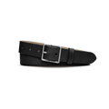 The Shinola 1 1/4" Center Bar Buckle Belt in Black is crafted from USA Heritage leather with a rectangular silver buckle, showcasing timeless design against a white background.