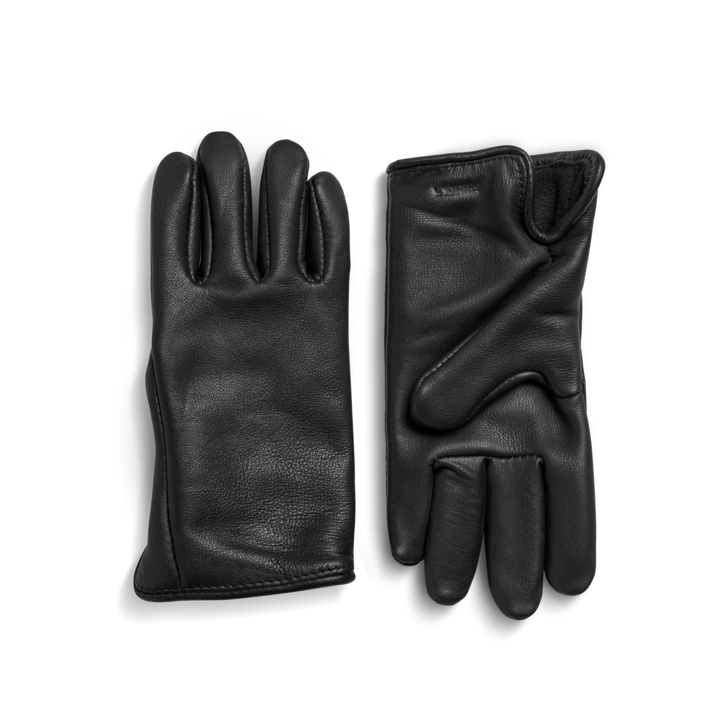 Shinola’s Lined Leather Gloves - Black are shown on a white background, with one glove palm up and the other palm down.