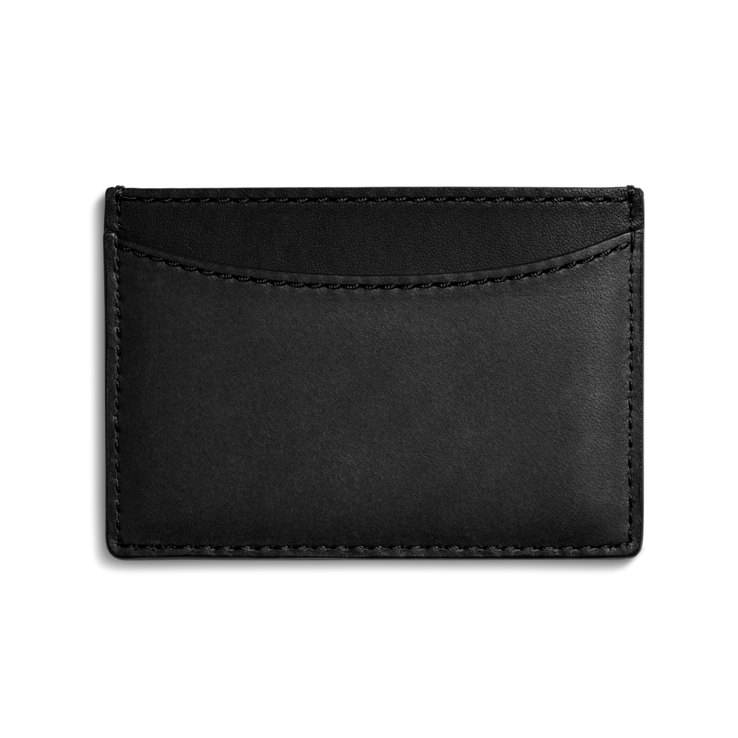 The Shinola Leather 3 Pocket Card Case in black features minimalist design, visible stitching, and a front curved pocket, shown against a plain white background.