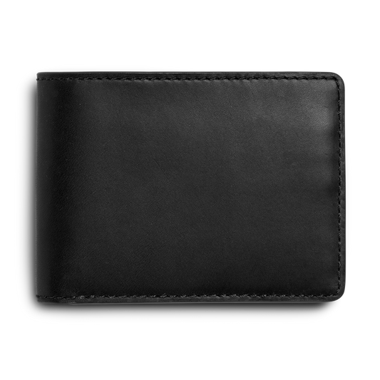 The Shinola Slim Bifold Wallet in black leather with RFID protection is centered against a plain white background.