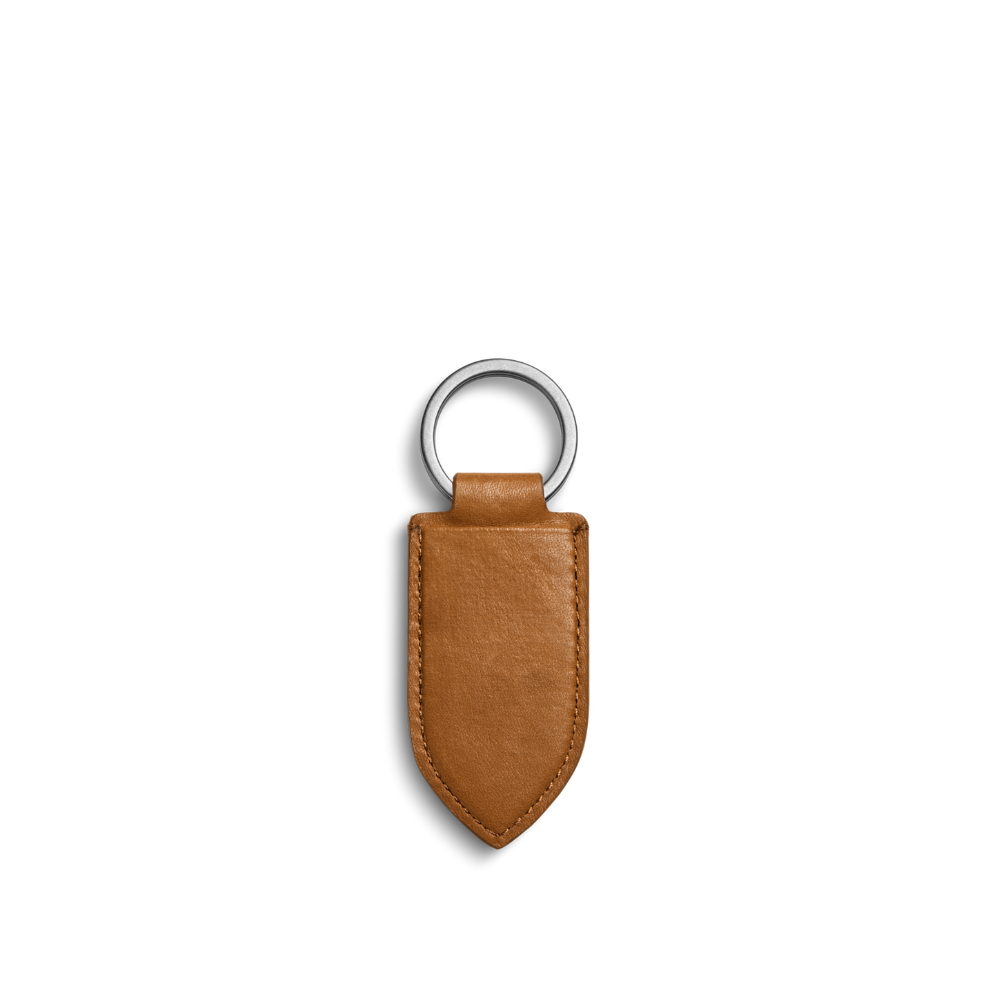 The Shinola Leather Monogram Key Fob - Tan features natural leather with a silver ring, ideal as a personalized accessory or classic keychain.