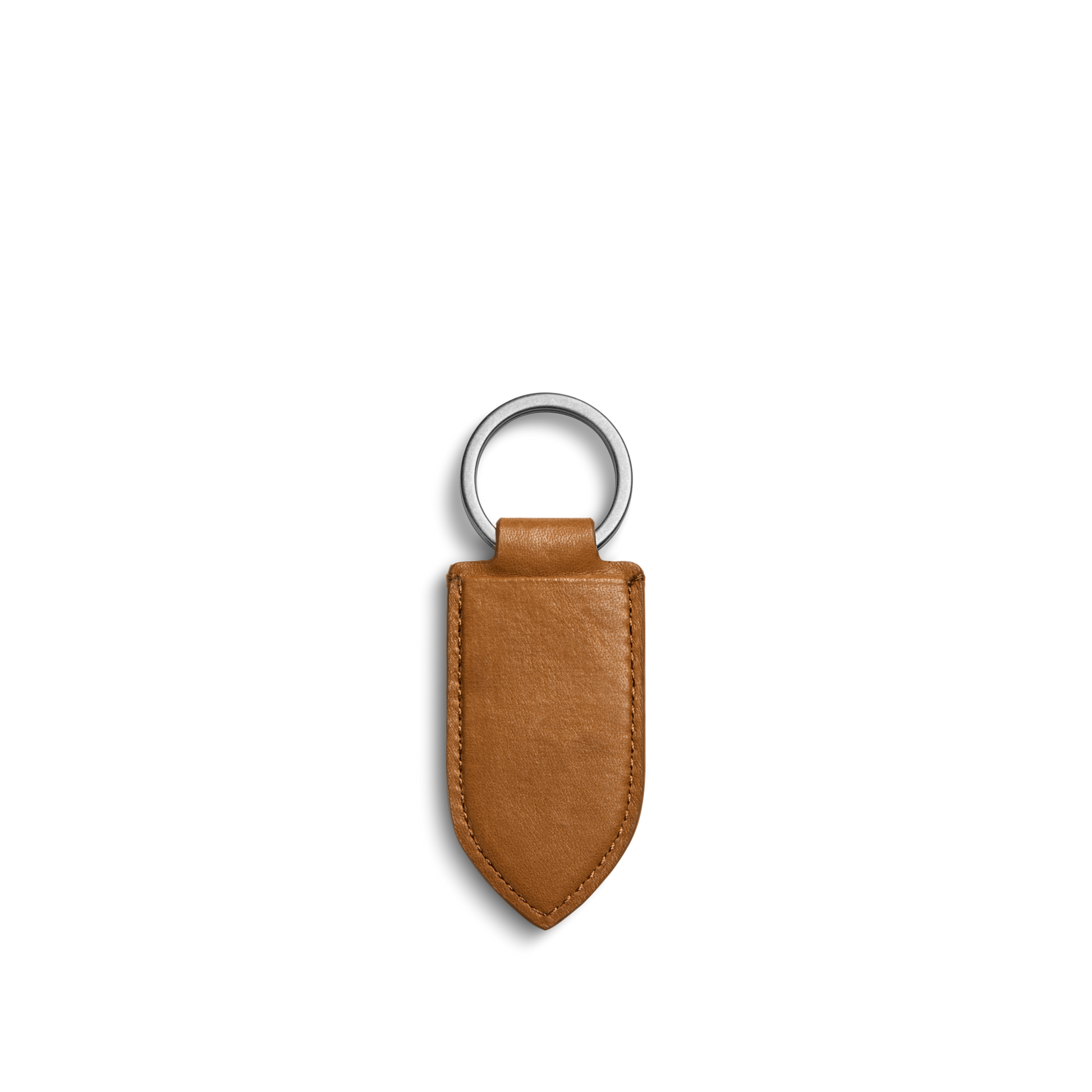The Shinola Leather Monogram Key Fob - Tan features natural leather with a silver ring, ideal as a personalized accessory or classic keychain.