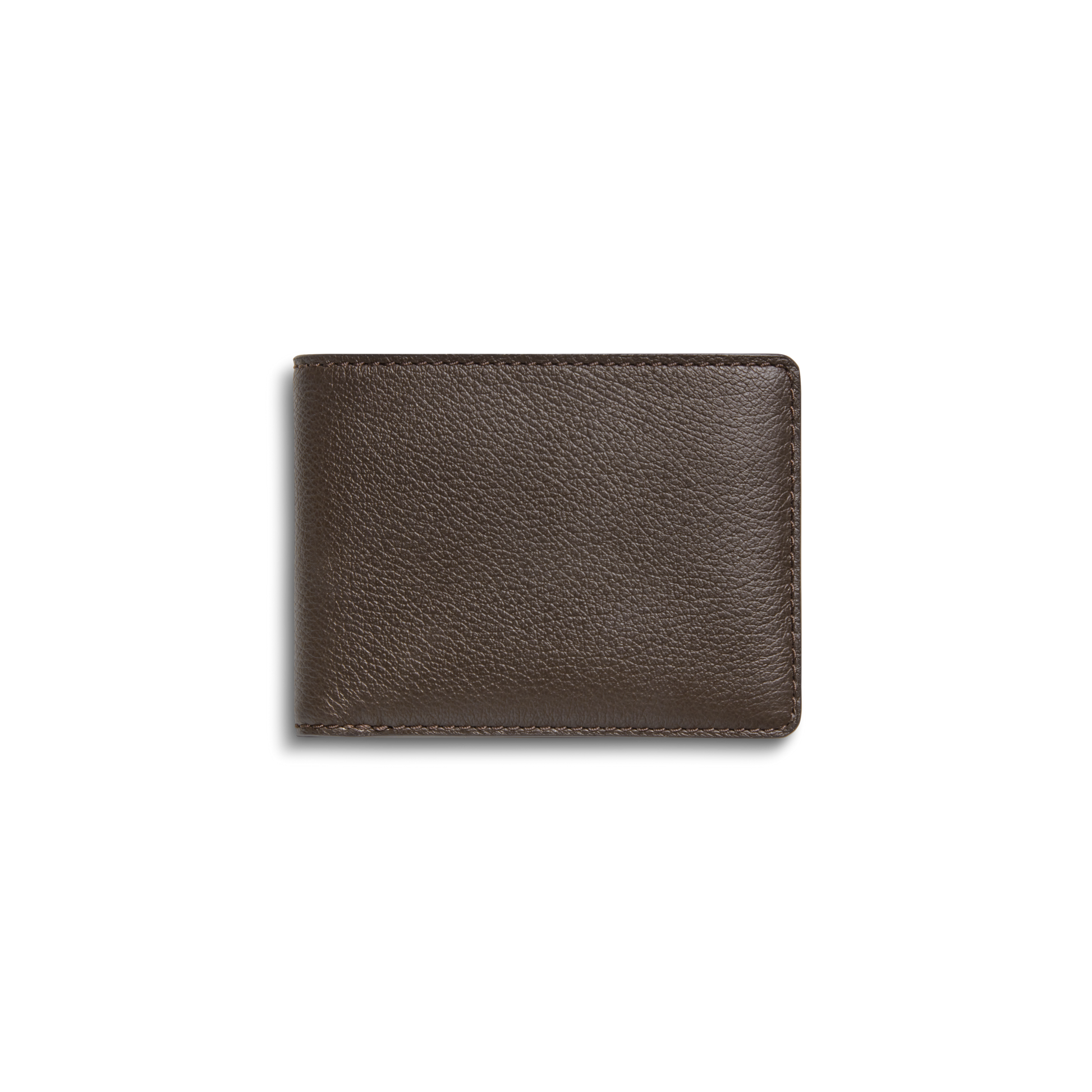 The Shinola Canfield ID Bifold Wallet in Espresso is shown closed, featuring dark brown pebbled leather with a smooth, slightly textured surface against a plain white background.