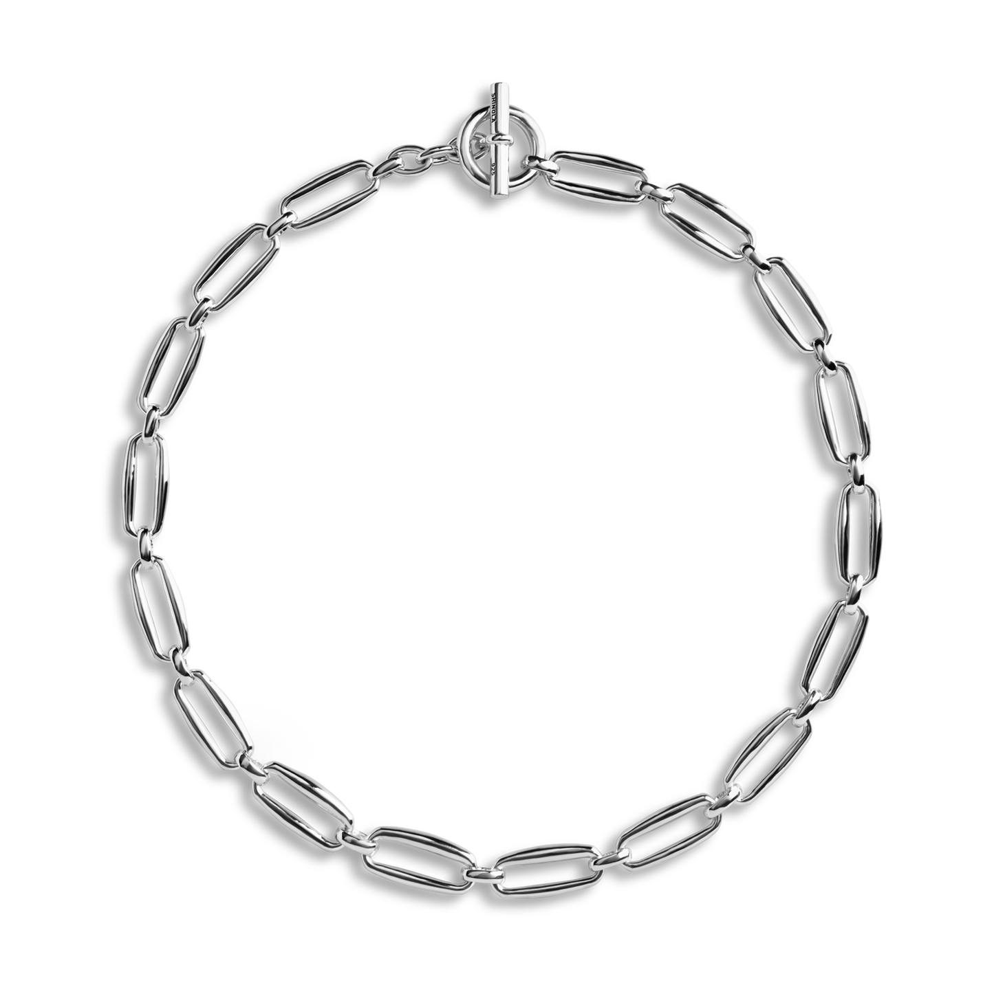 The Shinola Signature Chunky Link Necklace in sterling silver features elongated oval links and a toggle clasp, shown on a plain white background.