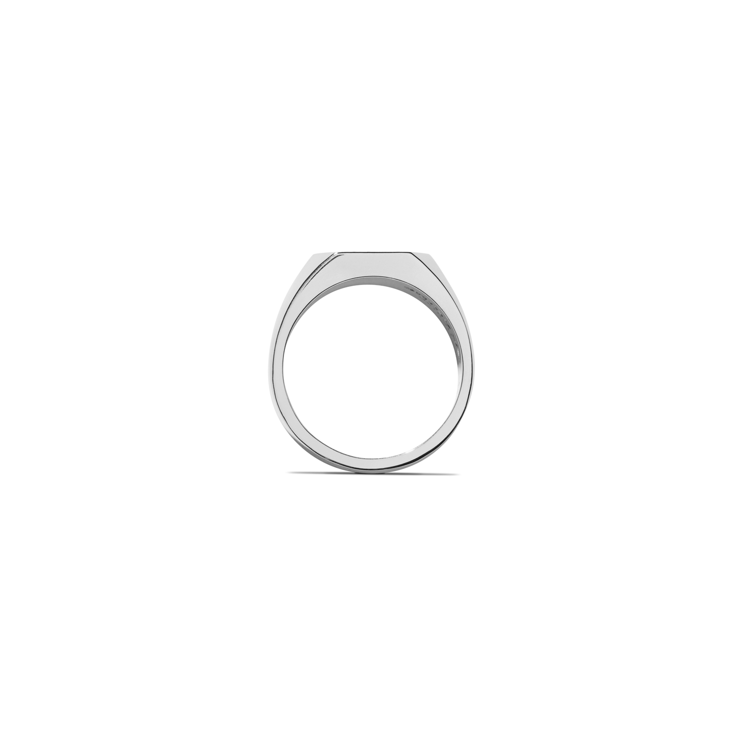 The Shinola Octagonal Signet Ring in sterling silver is displayed from a side view on a white background, highlighting its smooth and modern minimalist design.