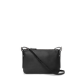 The Shinola Small Bixby Crossbody - Black is a slim natural leather bag with a zipper closure and adjustable strap, making it an ideal everyday accessory. Shown here against a plain white background.