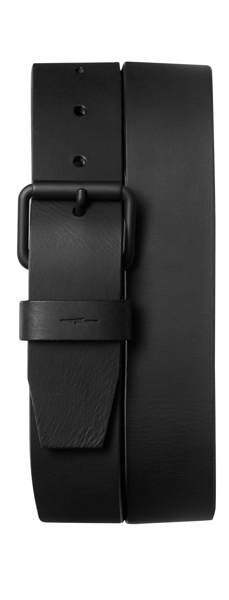 The Shinola 1 1/2" Rambler Belt in black Bridle leather, featuring a matte black rectangular buckle and single loop, is shown unfastened and flat on a white background—a timeless accessory for any wardrobe.